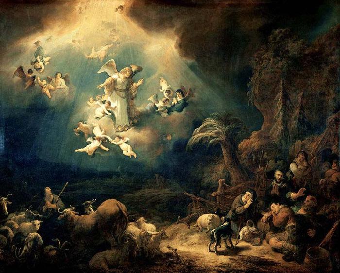 Govert flinck Angels announcing Christ's birth to the shepherds France oil painting art